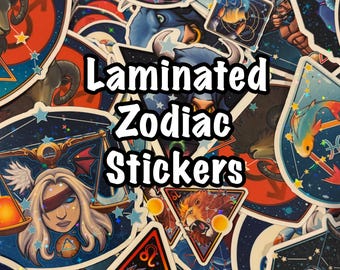 Laminated Zodiac Stickers; Laminated Vinyl Stickers in clear or holographic laminate.