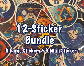 Zodiac 12-sticker bundle: Get six large and six mini laminated zodiac stickers at a discounted price.