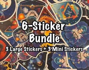 Zodiac 6-sticker bundle: Get three large and three mini laminated zodiac stickers at a discounted price.