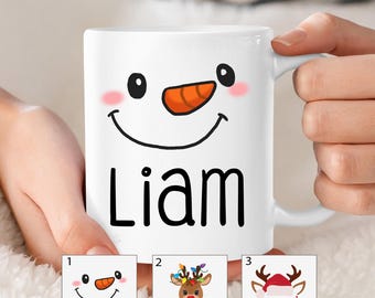 Personalized Christmas Mugs, Christmas Coffee Cup, Mug for Kids, Funny Christmas Mug, Secret Santa Gift, Reindeer Mug