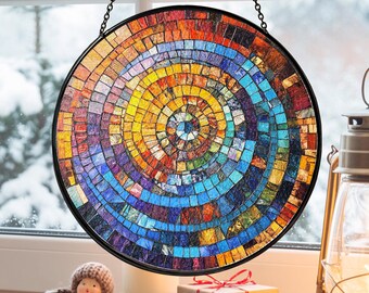 Rainbow Spiral Glass Suncatcher: Geometric Stained Window Hanging