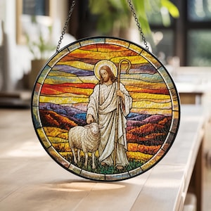 Jesus Leaves Stained Glass Suncatcher, Christian Window Hanging, Jesus Suncatcher, Religious Decor Gift