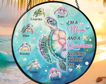 Attrape-soleil tortue grand-mère personnalisé, décoration d'intérieur, cadeau de fête des mères