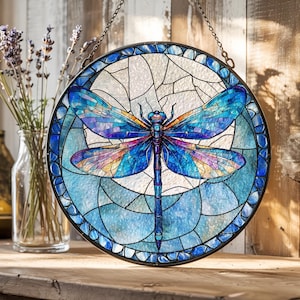 Dragonfly Stained Glass Suncatcher, Dragonfly Window Hanging,  Dragonfly Stained Glass Garden Decoration or Housewarming Gift