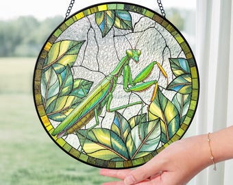 Atrapasueños de vidrieras con forma de mantis religiosa: Decoración para amantes de los animales