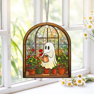 Cute Ghost Suncatcher Ornament, Ghost Greenhouse Decor Halloween Ghost Acrylic Window Hangings, Plant Lovers Gift For Mom