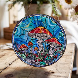 Mushroom Suncatcher, Stained Glass Mushrooms Cottagecore Home Decor, Mushroom Decor Mushroom Lover Gift Housewarming Gift, Birthday Gift