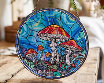 Atrapasol de hongos con vitrales: decoración del hogar estilo cottagecore