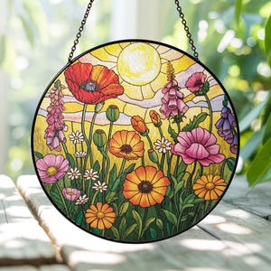 Wildflower Stained Glass Suncatcher, Wildflower Suncatcher, Wildflower Lover Gift Window Hanging Gift for Nature Lovers