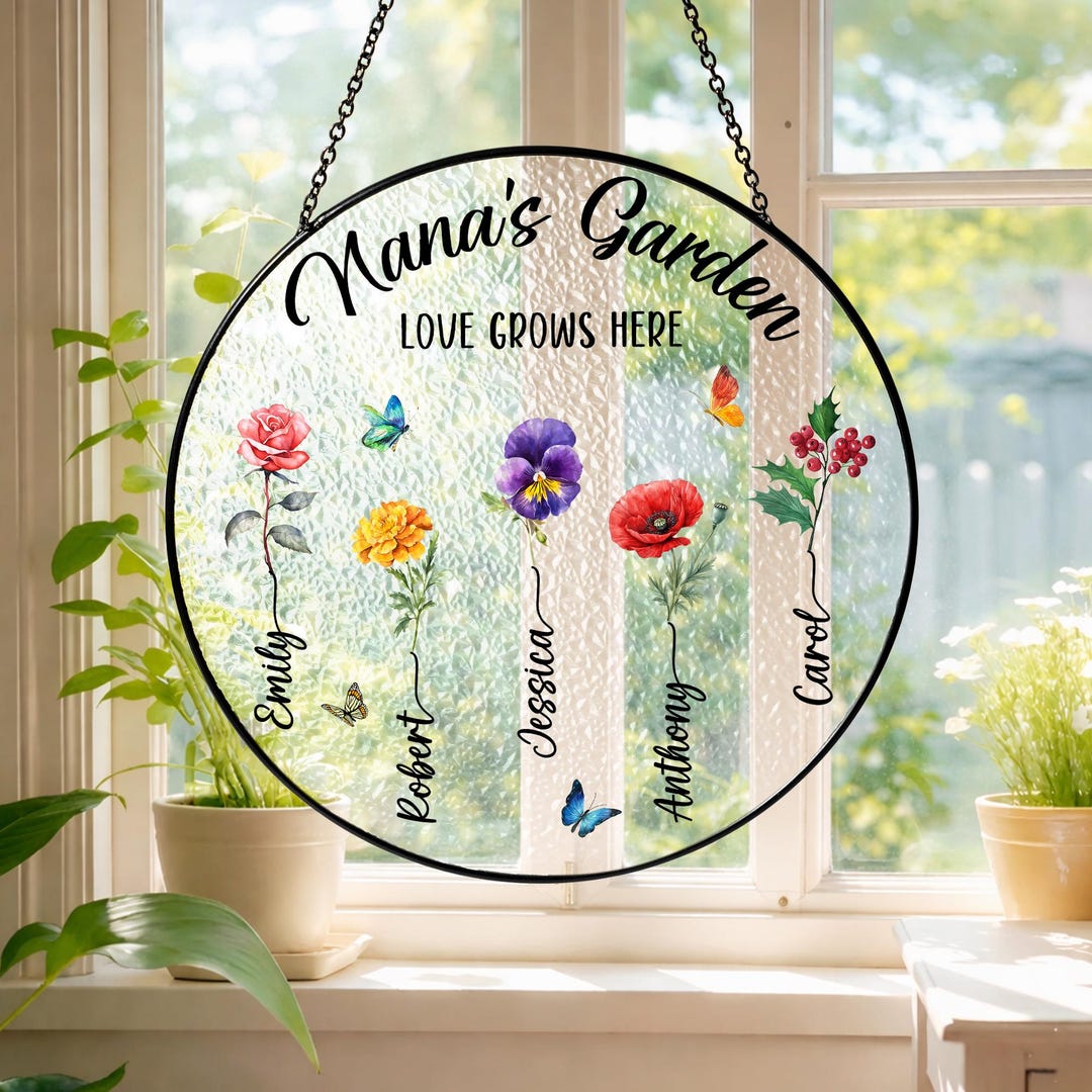 Personalized Grandma's Garden Stained Glass Suncatcher, Grandkids Names ...