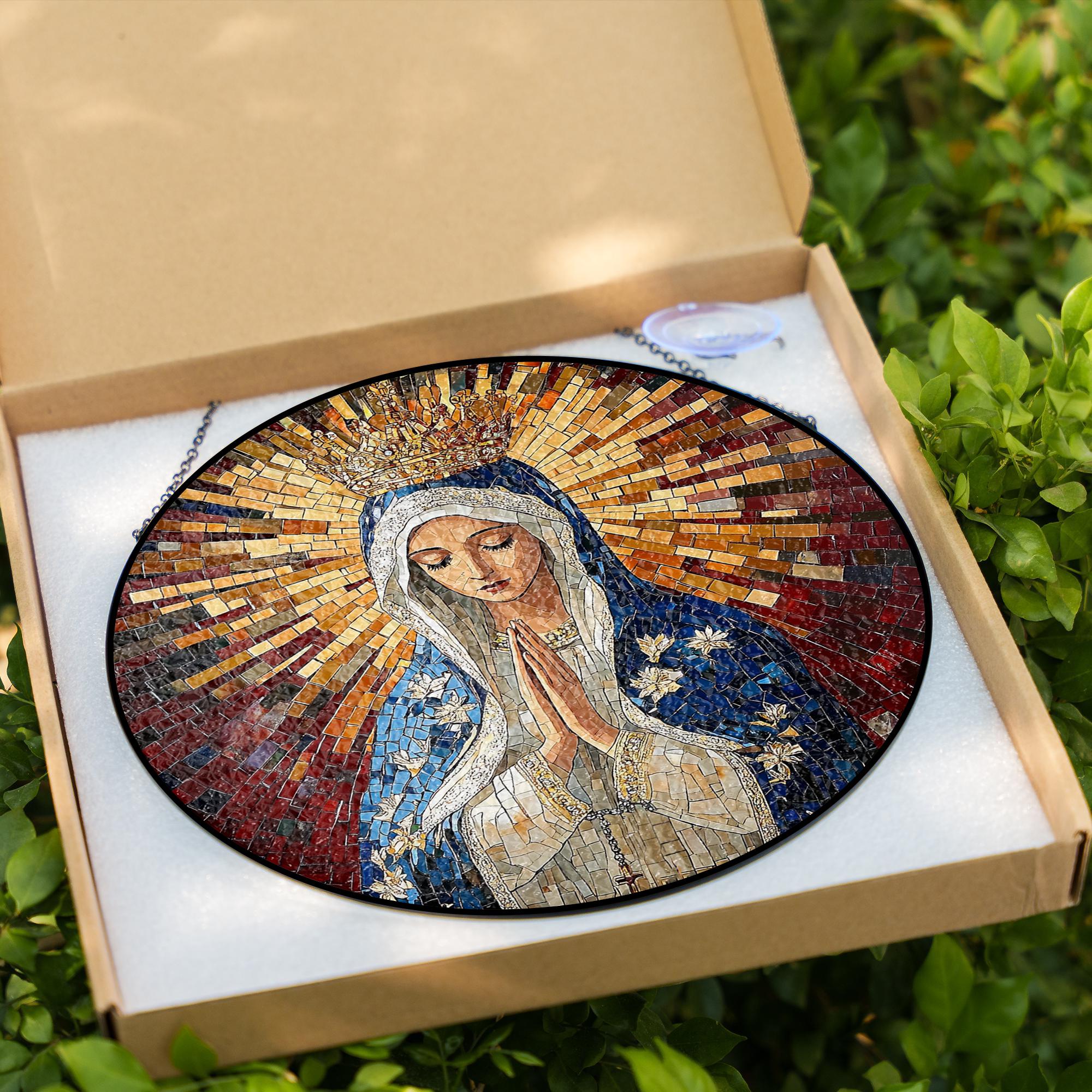 Blessed Virgin Mary Stained Glass Suncatcher, Religious Wall Decor ...