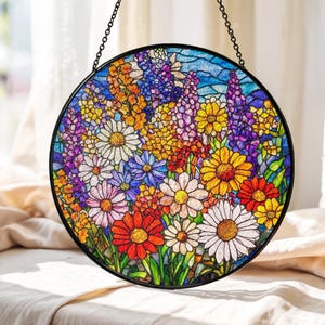 Wildflower Stained Glass Suncatcher, Wildflower Window Hanging Decor, Florist Gift, Housewarming Gifts Wildflower Lover Gift for Flower