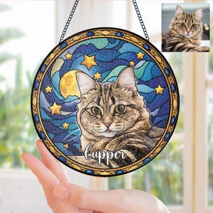 Personalized Pet Ornament Remembrance, Pet Stained Glass Suncatcher, Custom Name Dog Photo Memorial Ornament Window Hanging