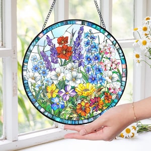 Wildflower Glass Suncatcher, Wildflower Window Hanging Decor, Wildflower Sun Catcher Gift for Mom Grandma, Florist Gift, Gift for Flower