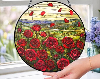 Acchiappasole in vetro colorato a forma di rosa rossa: decorazione floreale per finestre, regalo per gli amanti della natura