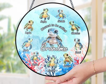Attrape-soleil personnalisé pour grand-mère tortue : accrochage de vitrail