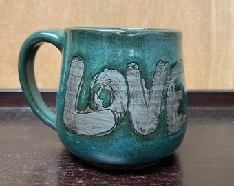 Ceramic mug, Made with love, 14 oz coffee cup, Hand carved, Clay mug, Hand carved mug, Beautiful mug, Love mug you will love, pottery mug