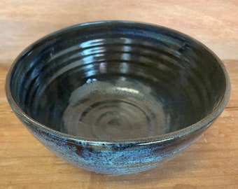 Blue ceramic bowl, Handmade ceramic bowl, 7 inch blue black small serving bowl, Ramen bowl, Lovely blue bowl, wheel thrown handcrafted bowl