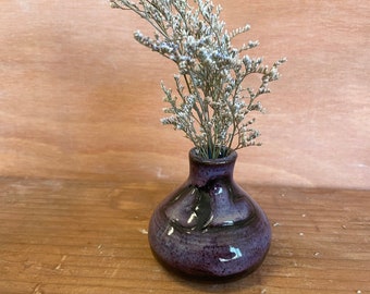 Tiny Purple Hearts bud vase, Close to 3 inch vase, Wheel thrown handmade bud vase, Tiny purple vase, Sweet little double heart vase,