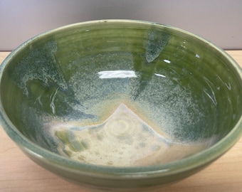 Eating bowl, Small serving bowl, Accent bowl, Large soup bowl, Unique playful bowl, Stunning bowl, Green & cream bowl with turquoise accents