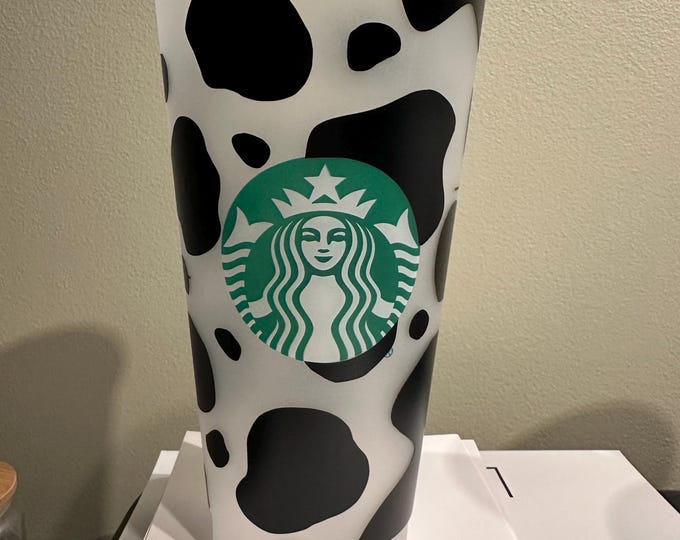 Cow Print Starbucks Tumbler: Personalized Cold Drink Cup with Lid and Straw - Cute Farm Animal Design