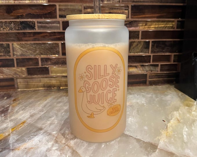 Silly Goose Juice lGlass Tumbler With Straw And Lid lCute Cup Beer Can Iced Coffee Glass Cup With Lid And Straw l Cute Glass Cup l Funny Cup