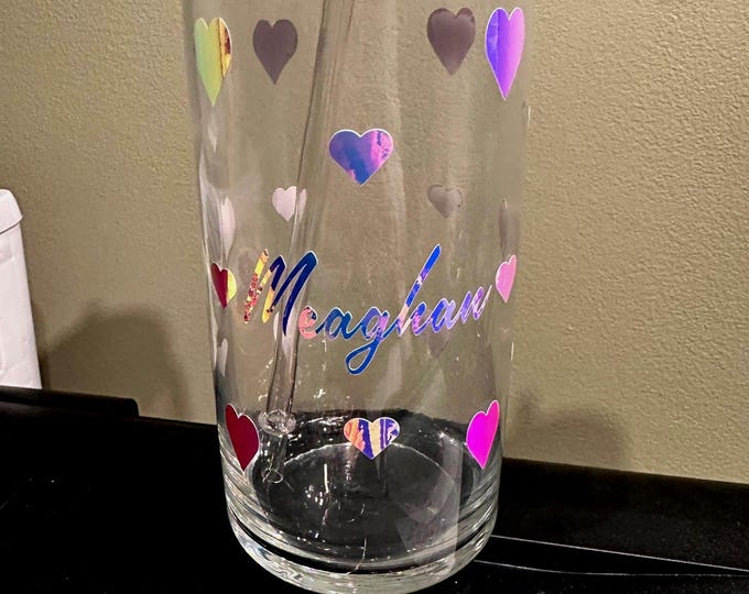 Personalized Glass Tumbler with Hearts: 16oz Custom Drinkware for Gifts, Weddings, and Special Occasions