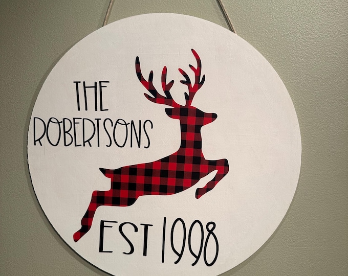 Personalized Round Wooden Hanging Sign for Family, Door, Wall - Custom Established Date & Name
