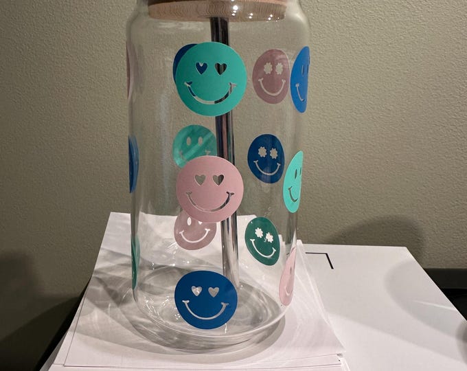 Handmade Glass Tumbler with Smiley Face Design | Handcrafted Happy Face Cup | Whimsical Drinkware| Cheerful Gift