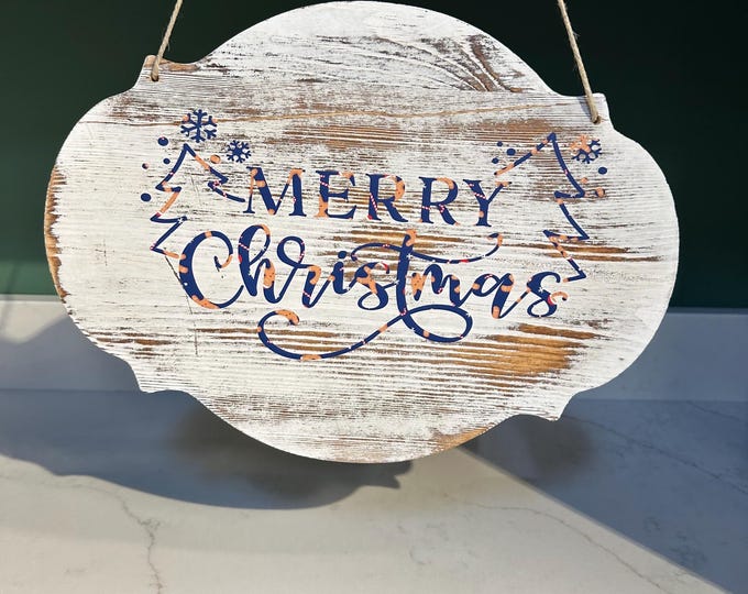 Vintage Wooden Merry Christmas Hanging Sign for Door Decor - Rustic Holiday Wall Art