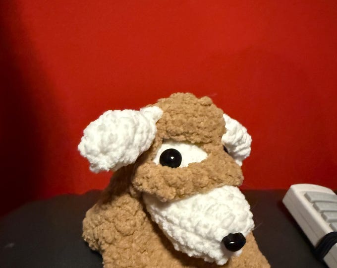 Crochet dog in ghost costume