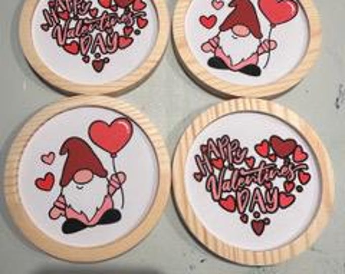 Rustic Valentine's Day Wood Coasters - Set of 4 Round Heart & Love Design - Perfect Romantic Gift
