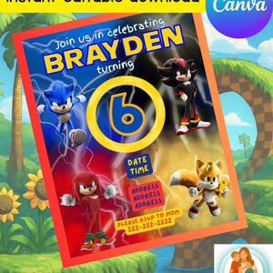 Sonic Birthday Invitation | Editable Canva Template | Instant Download PDF