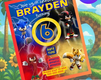 Sonic Birthday Invitation | Editable Canva Template | Instant Download PDF