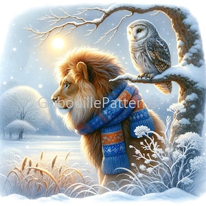 Winterlöwe 1, Kreuzstichmuster, PDF, Größe XL, Winter, Tiere, Pattern Keeper und Saga kompatibel, teilweise Abdeckung