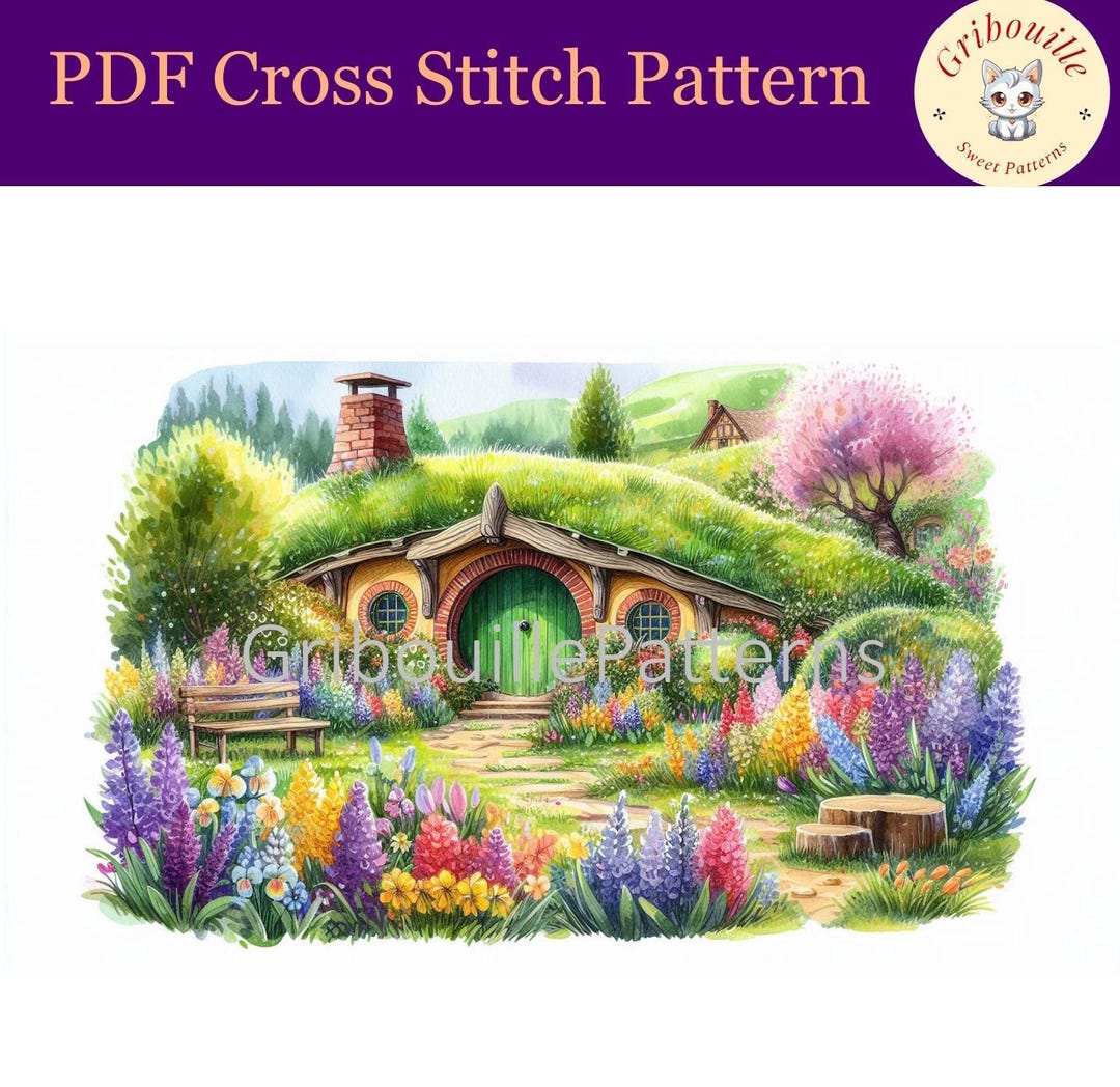 Hobbit House in Spring #2, Cross Stitch Pattern, Fantasy, Countryside ...