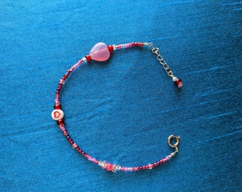 PRICE DROP: Handmade Adjustable Seed Heart Glass Beaded Bracelet