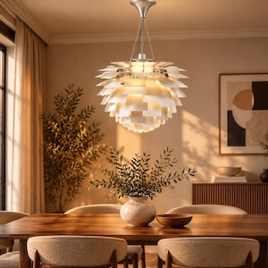 Modern Pendant Light, Sculptural Chandelier, Mid Century Modern Ceiling Light, Dining Room Chandelier, Aluminum Leaf Hanging Lamp, 3 Sizes