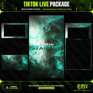 Galaxy Aqua Dark Plasma Animated Tiktok Live Streaming Package | screens,webcams,transition | vertical design - clean - cozy.