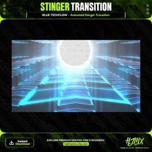 Transição do Stinger animado da Blue Techflow para transmissão | Twitch, YouTube e Kick | Gráfico completo de transmissão ao vivo.
