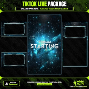 Pacote de transmissão ao vivo do TikTok animado Galaxy Dark Teal | telas, webcams, transição | design vertical - limpo - aconchegante.