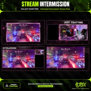 4x Galaxy Dark Pink Animated Intermission Scenes for Twitch, Kick & Youtube Channel | Perfect Gamer Gift.