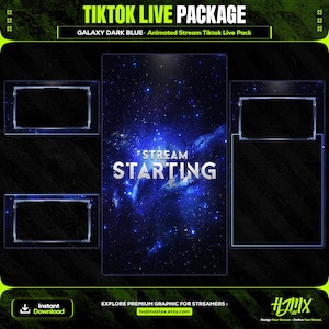 Pacote de transmissão ao vivo do TikTok animado Galaxy Dark Blue | telas, webcams, transição | design vertical - limpo - aconchegante.