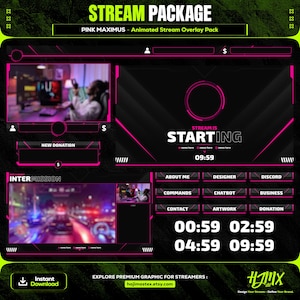Cyber Pink Twitch Overlay Pack, Neon Tech Animated Stream Package | OBS Scenes & Panels | Kick Stream Overlay | Futuristic Aesthetic