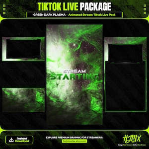 Galaxy Green Dark Plasma Animated Tiktok Live Streaming Package | screens,webcams,transition | vertical design - clean - cozy.