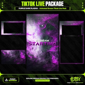 Galaxy Purple Dark Plasma Animated Tiktok Live Streaming Package | screens,webcams,transition | vertical design - clean - cozy.