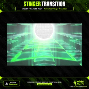 Transição animada do Stinger com tecnologia de triângulo violeta para transmissão | Twitch, YouTube e Kick | Gráfico completo de transmissão ao vivo.