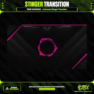 Transição animada do Stream Stinger - Pink Maximus para Twitch, YouTube e Kick | Gráfico completo de transmissão ao vivo.