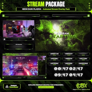 Galaxy Neon Dark Plasma Animated Stream Package - Overlay, Alerts, Webcam, Timer for Twitch, Kick & Youtube Channel.