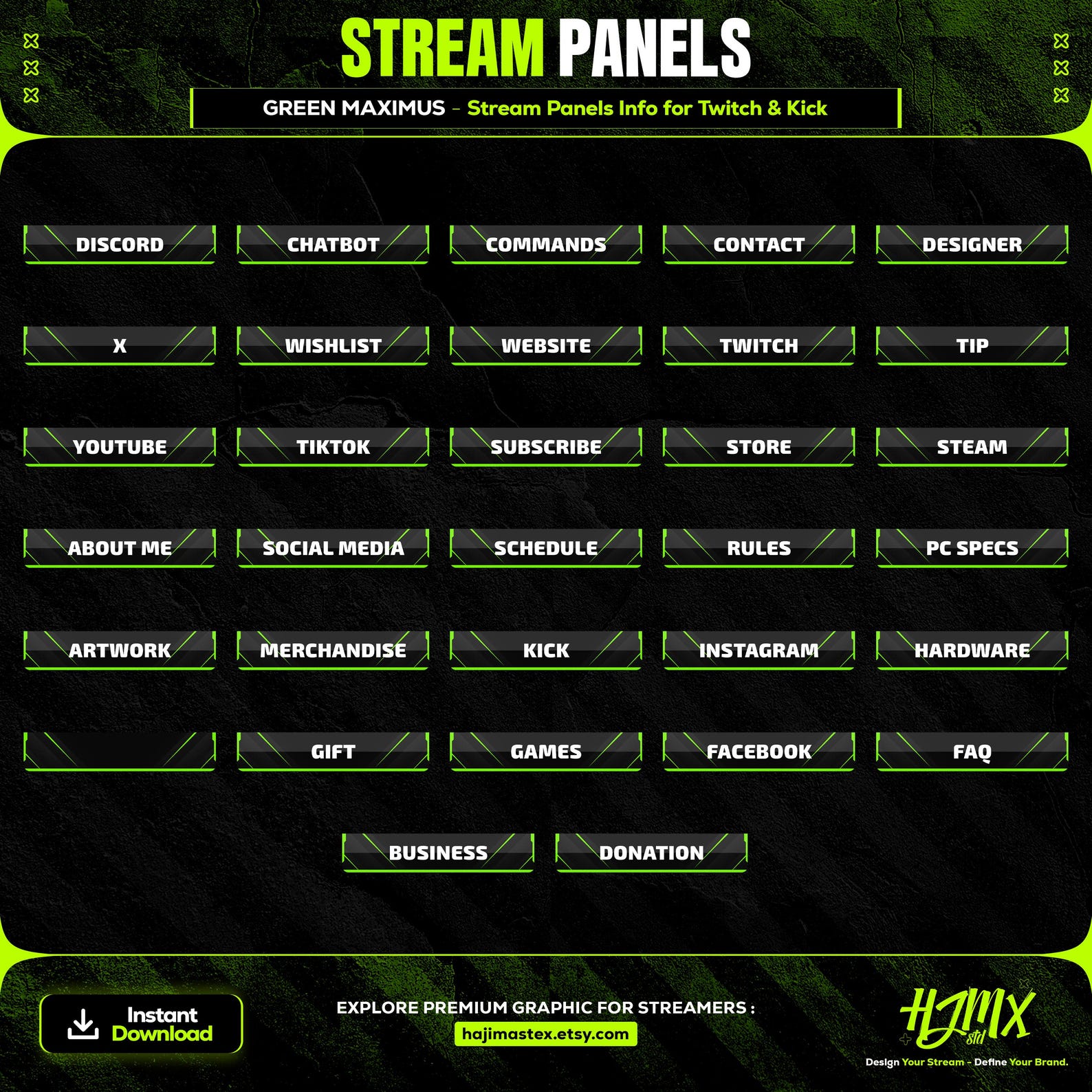 Stream Panels Info Bundle for Twitch & Kick - 32x Green Maximus | About ...